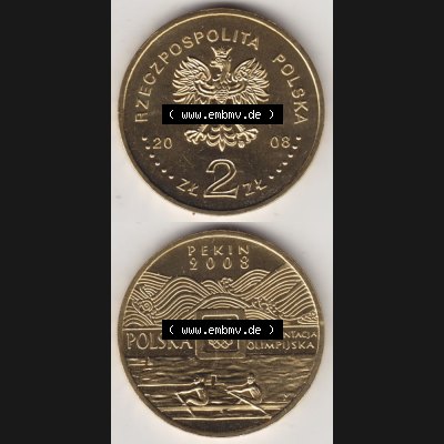 Münzen Polen Gedenkmünze 2008-2008, 2 Zloty, XXIX. Olympische Sommerspiele in Peking 2008, Münzseiten Untereinander als Bildmaterial Sammlung
