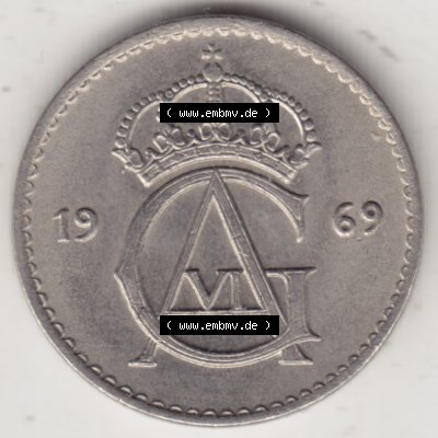 Münzen Schweden Umlaufmünze 1962-1973, 25 Öre 1969. Münzen aus Schweden als Bildmaterial für Sammler und Münzen-Webseiten hier im online Katalog und Datenbank... Sammlung