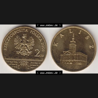 Münzen Polen Gedenkmünze 2006-2006, 2 Zloty, Historische Städte Polens - Kalisz, Bild mit Vollansicht als Bildmaterial Sammlung