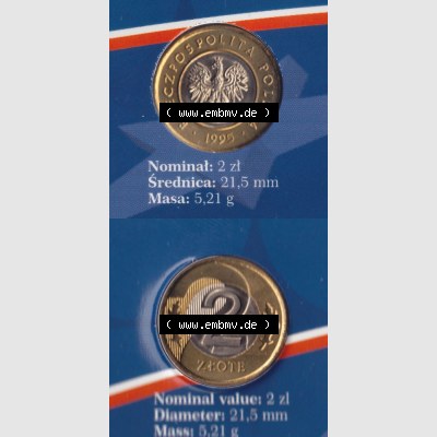 Münzen Polen KMS Umlaufmünze 1995, 2 Zloty, Münzseiten Untereinander als Bildmaterial Sammlung