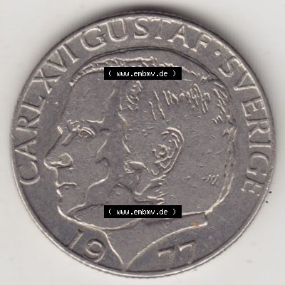 Münzen Schweden Umlaufmünze 1976-1981, 1 Krone 1977, Bild mit Vorderseite der Münze als Bildmaterial Sammlung