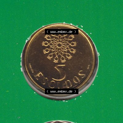 Münzen Portugal KMS Umlaufmünze 1987, 5 Escudo. Vorderseite der Escudo Umlaufmünze aus Portugal vor EInführung der Euromünzen in Portugal zum katalogisieren im vor... Sammlung