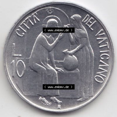 Münzen Vatikan / Vatikanstadt Umlaufmünze 1981-1981, 10 Lire Papst Johannes Paul II, Bild mit Rückseite der Münze als Bildmaterial. Münze aus dem Vatikan... Sammlung