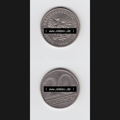 Münzen Polen Umlaufmünze 1989-1990, 20 Zlotych 1989, Münzseiten Untereinander als Bildmaterial Sammlung