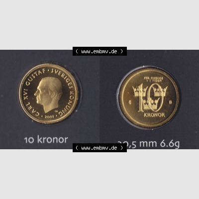Münzen Schweden Umlaufmünze 2001-2009, 10 Kronen 2001 KMS, Bild mit Vollansicht als Bildmaterial Sammlung