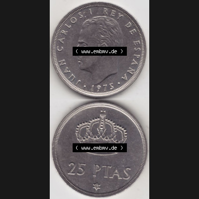 Münzen Spanien Umlaufmünze 1975-1975, 25 Peseten 1979, Münze aus Spanien, Umlaufmünze / aus Zahlungsverkehr mit Münzseiten Vertikal / Untereinander auf... Sammlung