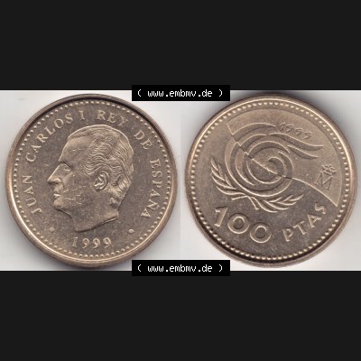 Münzen Spanien Umlaufmünze 1999-1999, 100 Ptas, Peseten 1999, Bild mit Vollansicht als Bildmaterial Sammlung