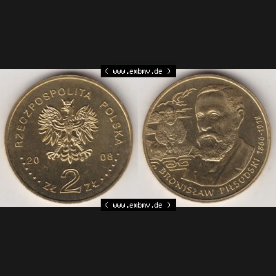 Münzen Polen Gedenkmünze 2008-2008, 2 Zloty, Polnische Reisende und Entdecker - Bronisław Piotr Piłsudski (1866-1918), Bild mit Vollansicht als Bildmaterial Sammlung