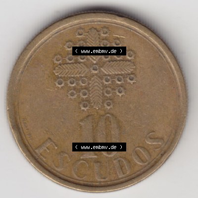 Münzen Portugal Umlaufmünze 1986-2001, 10 Escudos 1987. Vorderseite der Escudo Umlaufmünze aus Portugal vor EInführung der Euromünzen in Portugal zum katalogisieren... Sammlung