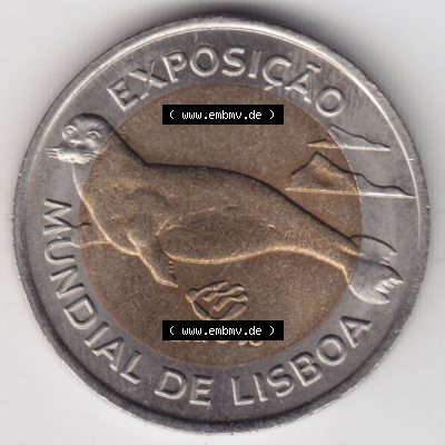 Münzen Portugal Gedenkmünze 1997-1997, 100 Escudo, EXPO98, Exposicao, Mundial de Lisaboa. Rückseite der portugiesischen Gedenkmünze aus Portugal vor der... Sammlung