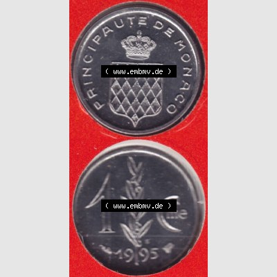 Münzen Monaco Umlaufmünze 1976-1995, Centime 1995, Münzseiten Untereinander als Bildmaterial Sammlung