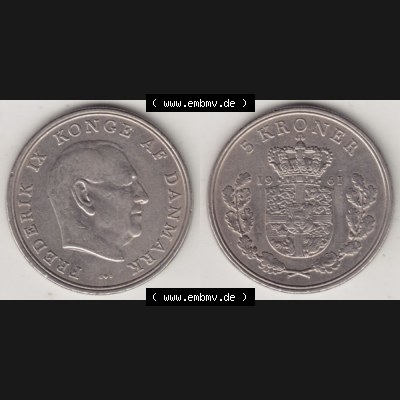 Münzen Dänemark Umlaufmünze 1960-1972, 5 Kronen 1961, König Frederick IX. Vorderseite und Rückseite horizontal auf einen digitalen Bild der alten dänischen... Sammlung
