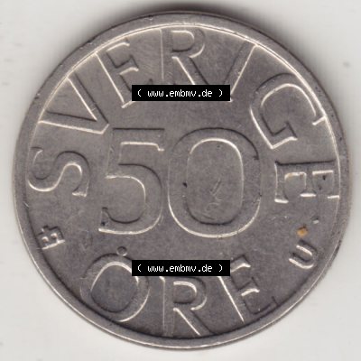 Münzen Schweden Umlaufmünze 1976-1991, 50 Öre 1979, Bild mit Rückseite der Münze als Bildmaterial Sammlung