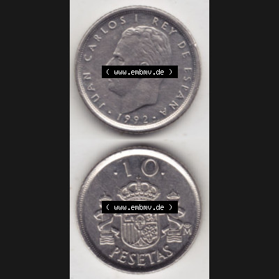 Münzen Spanien Umlaufmünze 1992-1992, 10 Peseten 1992, Münze aus Spanien, Umlaufmünze / aus Zahlungsverkehr mit Münzseiten Vertikal / Untereinander auf... Sammlung