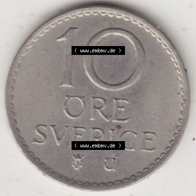 Münzen Schweden Umlaufmünze 1962-1973, 10 Öre 1964. Münzen aus Schweden als Bildmaterial für Sammler und Münzen-Webseiten hier im online Katalog und Datenbank... Sammlung