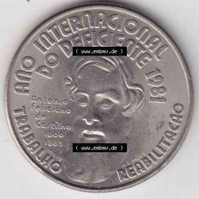 Münzen Portugal Gedenkmünze 1981-1981, 25 Escudos, Ano Internacional do Deficiente 1981 Internationales Jahr der Behinderten. Rückseite der portugiesischen Gedenkmünze... Sammlung