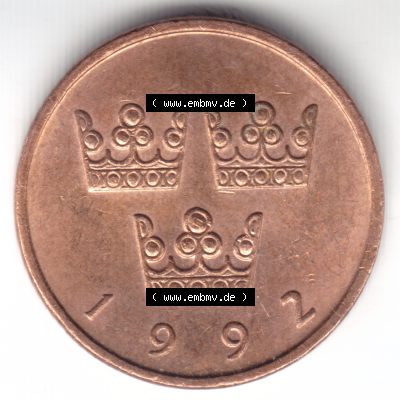 Münzen Schweden Umlaufmünze 1992-2009, 50 Öre 1992, Bild mit Vorderseite der Münze als Bildmaterial Sammlung