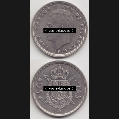 Münzen Spanien Umlaufmünze 1975-1975, 50 Peseten 1980, Münze aus Spanien, Umlaufmünze / aus Zahlungsverkehr mit Münzseiten Vertikal / Untereinander auf... Sammlung