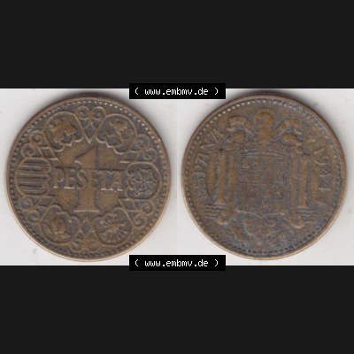 Münzen Spanien Umlaufmünze 1944-1944, 1 Pesete 1944, Bild mit Vollansicht als Bildmaterial Sammlung
