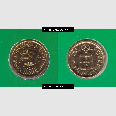 Münzen Portugal KMS Umlaufmünze 1987, 10 Escudo I. Vorderseite und Rückseite auf einen Bild/Foto der portugiesischen Umlaufmünze aus Portugal vor der Euro-Einführung... Sammlung