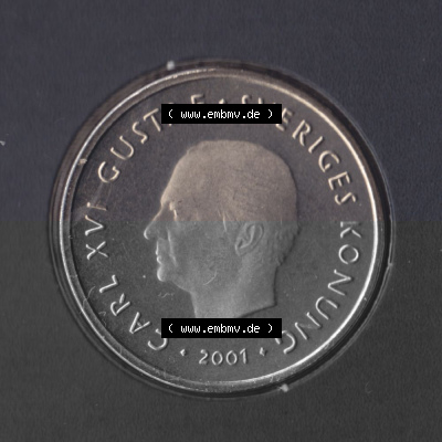 Münzen Schweden Umlaufmünze 2001-2012, 1 Krone 2001 KMS, Bild mit Vorderseite der Münze als Bildmaterial Sammlung