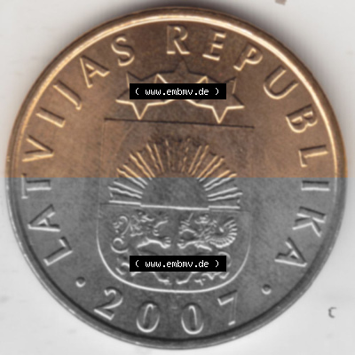 Münzen Lettland Umlaufmünze 1992-2009, 20 Santimu 2007, Bild mit Vorderseite der Münze als Bildmaterial Sammlung