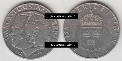 Münzen Schweden Umlaufmünze 1976-1981, 1 Krone 1977, Bild mit Vollansicht als Bildmaterial Sammlung
