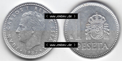 Münzen Spanien Umlaufmünze 1982-1989, 1 Peseta, 1 Pesete 1987 (3) Sammlung