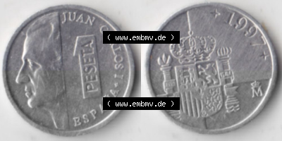Münzen Spanien Umlaufmünze 1989-2001, 1 Pesete 1997 (3) Sammlung