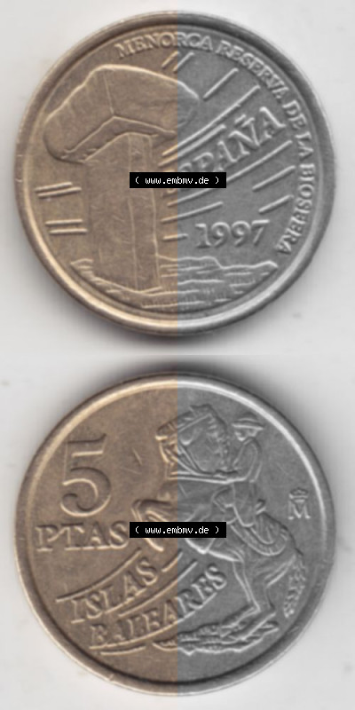 Münzen Spanien Umlaufmünze 1997-1997, 5 Peseten 1997, Münze aus Spanien -.-.- für Mobile-Geräte als Bildmaterial des Münzbildes Sammlung