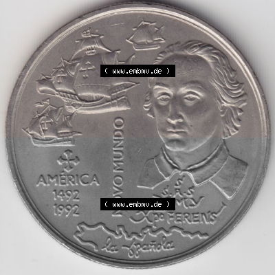 Münzen Portugal Gedenkmünze 1992-1992, 200 Escudos, America 1492-1992, Novomundo, Xpo Perens. Rückseite der portugiesischen... Sammlung