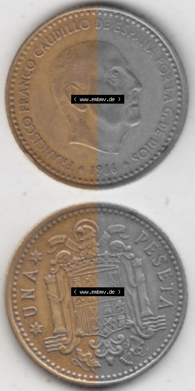 Münzen Spanien Umlaufmünze 1966-1966, 1 Pesete, Münze aus Spanien, Umlaufmünze / aus Zahlungsverkehr mit Münzseiten Vertikal... Sammlung