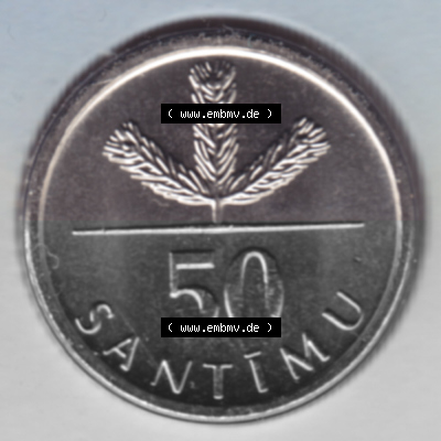Münzen Lettland Umlaufmünze 1992-2009, 50 Centimes 2007, Bild mit Rückseite der Münze als Bildmaterial Sammlung