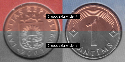 Münzen Lettland Umlaufmünze 1992-2008, 1 Centime 2003, aus Münzensatz Bild mit horizontaler Vollansicht als Bildmaterial Sammlung