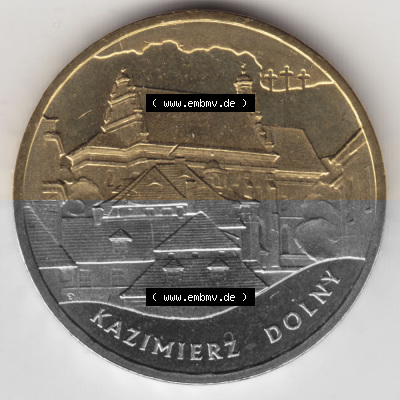Münzen Polen Gedenkmünze 2008-2008, 2 Zloty, Kulturdenkmäler Polens - Kazimierz Dolny, Bild mit Rückseite der Münze als Bildmaterial Sammlung