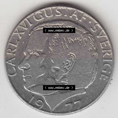 Münzen Schweden Umlaufmünze 1976-1981, 1 Krone 1977, Bild mit Vorderseite der Münze als Bildmaterial Sammlung