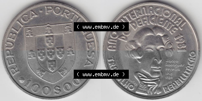 Münzen Portugal Gedenkmünze 1981-1981, 100 Escudoas, Ano Internacional, do Deficiente 1981. Vorderseite und Rückseite auf einen... Sammlung