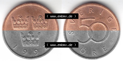 Münzen Schweden Umlaufmünze 1992-2009, 50 Öre 1992, Bild mit Vollansicht als Bildmaterial Sammlung