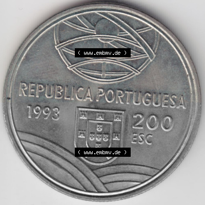 Münzen Portugal Gedenkmünze 1993-1993, 200 Escudos Espingarda 1543-1575. Vorderseite der Gedenkmünze aus Portugal zum katalogisieren... Sammlung