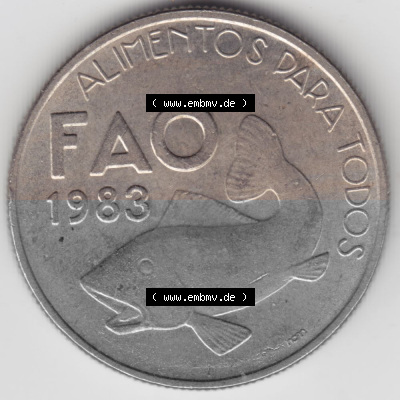 Münzen Portugal Gedenkmünze 1983-1983, 25 Escudo, FAO Alimentos Dara Todos. Rückseite der portugiesischen Gedenkmünze aus... Sammlung