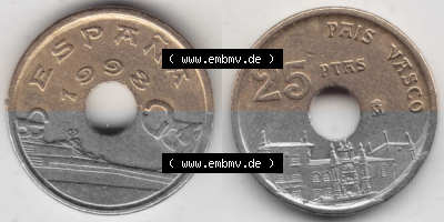 Münzen Spanien Umlaufmünze 1993-1993, 25 PTAS - Peseten 1993, Bild mit Vollansicht als Bildmaterial Sammlung