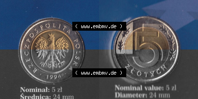 Münzen Polen KMS Umlaufmünze 1996, 5 Zloty, Bild mit Vollansicht als Bildmaterial Sammlung