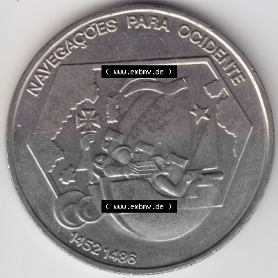 Münzen Portugal Gedenkmünze 1992-1992 200 Escudo, Navegagoes Para Ocidente 1452-1486. Rückseite der portugiesischen Gedenkmünze... Sammlung