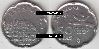 Münzen Spanien Umlaufmünze 1992-1992, 50 PTAS - Peseten 1992, Bild mit Vollansicht als Bildmaterial Sammlung