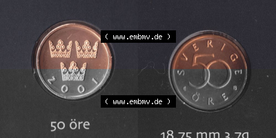 Münzen Schweden Umlaufmünze 1992-2009, 50 Öre 2001 KMS, Bild mit Vollansicht als Bildmaterial Sammlung