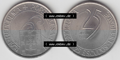 Münzen Portugal Gedenkmünze 1984-1984, 25 Escudos Democracia Liberdade, Abril 1984, Demokratie und Freiheit . Vorderseite und... Sammlung