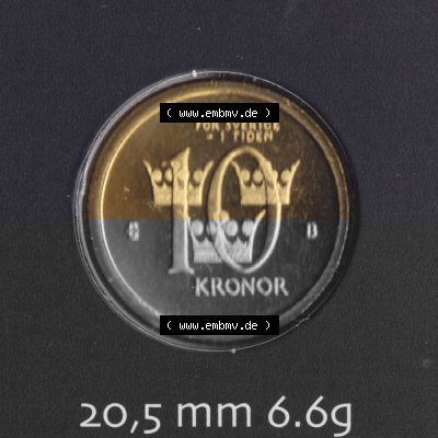 Münzen Schweden Umlaufmünze 2001-2009, 10 Kronen 2001 KMS, Bild mit Rückseite der Münze als Bildmaterial Sammlung