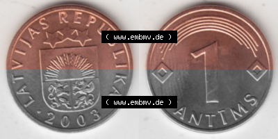 Münzen Lettland Umlaufmünze 1992-2008, 1 Santims 2003, Bild mit horizontaler Vollansicht als Bildmaterial Sammlung