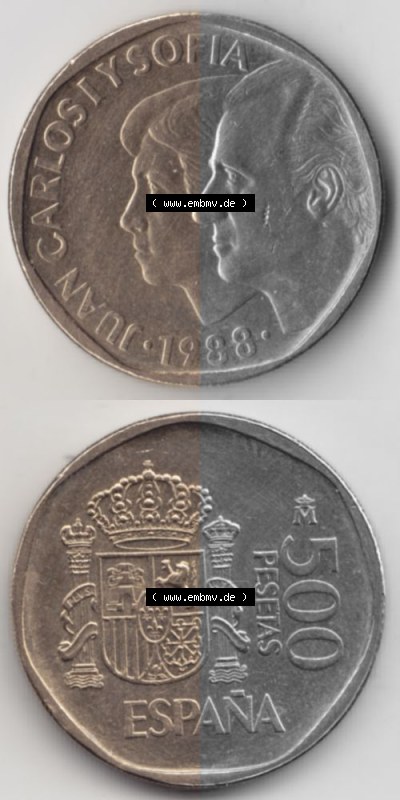 Münzen Spanien Umlaufmünze 1987-1990, 500 Peseten 1988, Münze aus Spanien -.-.-Bildmaterial des Münzbildes Sammlung