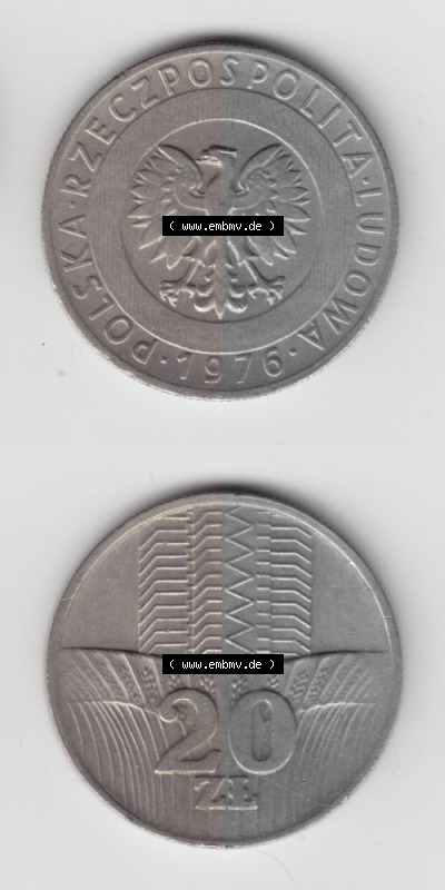 Münzen Polen Gedenkmünze 1973-1976, 20 Zlotych 1976, Münzseiten Untereinander als Bildmaterial Sammlung